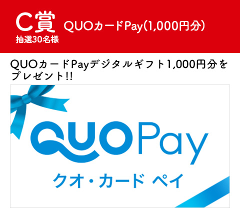 C賞 QUOカードPay(1,000円分)QUOカードPayデジタルギフト1,000円分をプレゼント!!